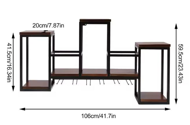 Wandwijnrek Hout & Metaal – Industrieel Wijnflesrek 106×20×41,5 cm