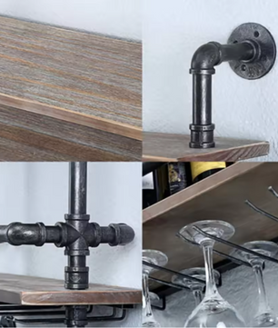 Industriëel Wandwijnrek – Hout & Metaal, 3-Lagen Wijnrek