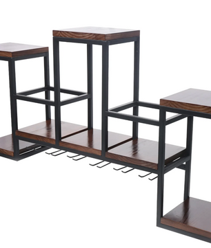Wand Wijnrek met Glashouder – Massief Hout & Ijzer, 12 Flessen