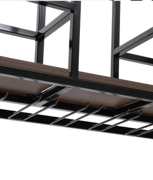 Wand Wijnrek met Glashouder – Massief Hout & Ijzer, 12 Flessen