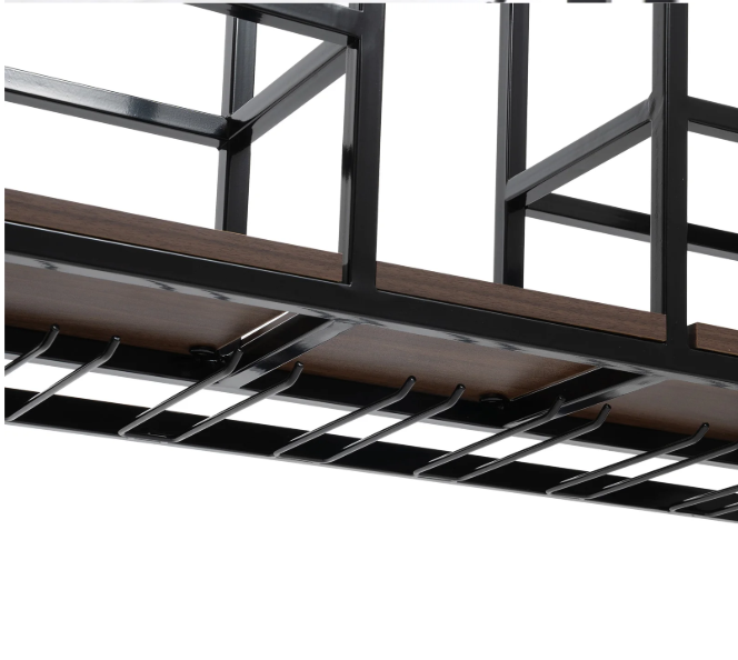 Wand Wijnrek met Glashouder – Massief Hout & Ijzer, 12 Flessen