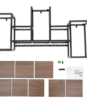 Wand Wijnrek met Glashouder – Massief Hout & Ijzer, 12 Flessen
