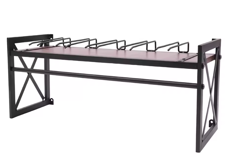 Industriëel Wand Wijnrek met Glashouder – Staal & Hout, 10 Flessen