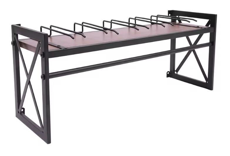 Industriëel Wand Wijnrek met Glashouder – Staal & Hout, 10 Flessen