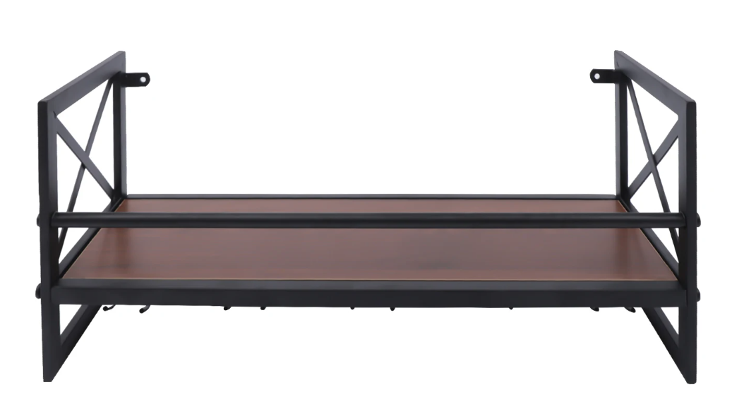 Industriëel Wand Wijnrek met Glashouder – Staal & Hout, 10 Flessen