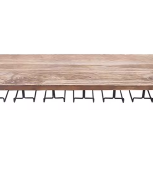 Wand Wijnrek met Glashouder – Zwart IJzer & Pijnboomhout, Rustiek Design