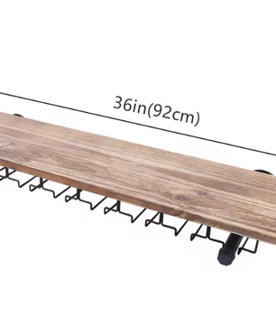 Wand Wijnrek met Glashouder – Zwart IJzer & Pijnboomhout, Rustiek Design