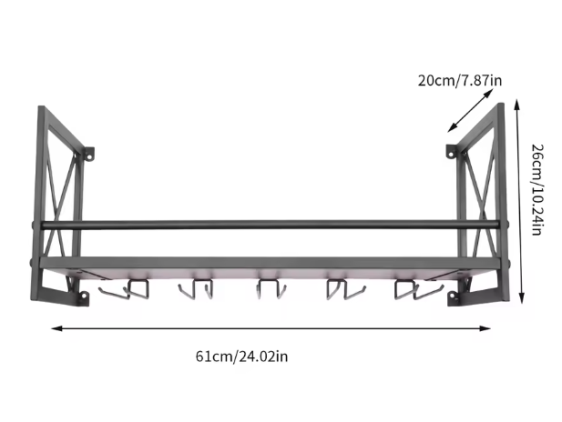 Wand Wijnrek met Glashouder – Industrieel Staal & Hout, 10 Flessen