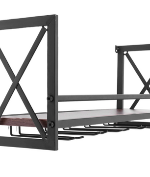 Wand Wijnrek met Glashouder – Industrieel Staal & Hout, 10 Flessen