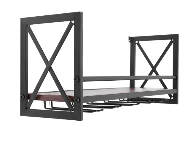 Wand Wijnrek met Glashouder – Industrieel Staal & Hout, 10 Flessen