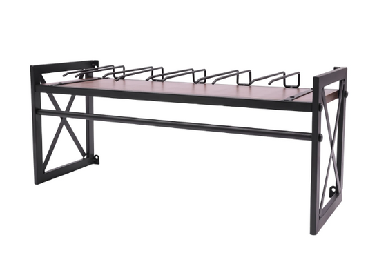Wand Wijnrek met Glashouder – Industrieel Staal & Hout, 10 Flessen