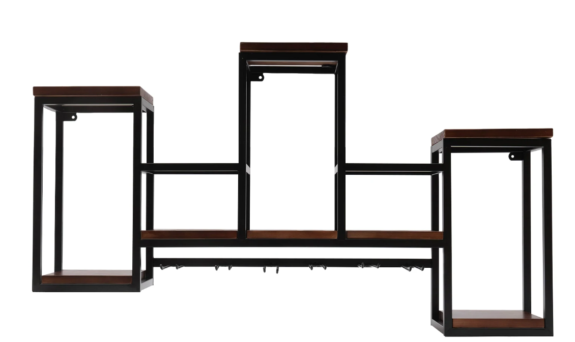 Industriële Wijnfleshouder – Wand Wijnrek van Hout & Metaal, 30 kg Draagkracht