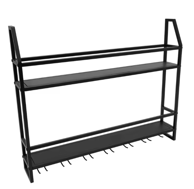 Industriële Wand Wijnrek – Metalen Flessenrek & Glashouder, 2-Lagen