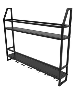 Industriële Wand Wijnrek – Metalen Flessenrek & Glashouder, 2-Lagen