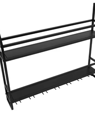 Industriële Wand Wijnrek – Metalen Flessenrek & Glashouder, 2-Lagen