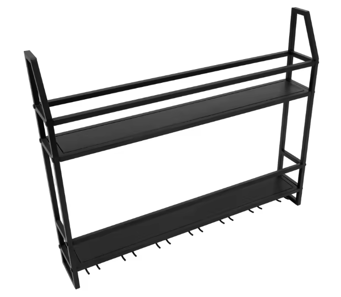 Industriële Wand Wijnrek – Metalen Flessenrek & Glashouder, 2-Lagen
