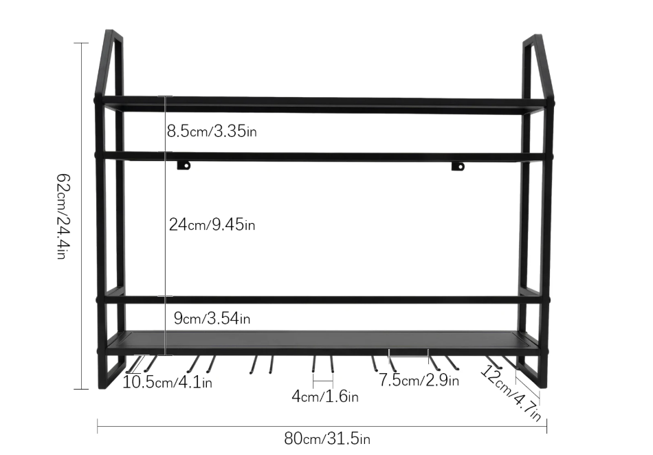 Industriële Wand Wijnrek – Metalen Flessenrek & Glashouder, 2-Lagen