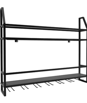 Industriële Wand Wijnrek – Metalen Flessenrek & Glashouder, 2-Lagen