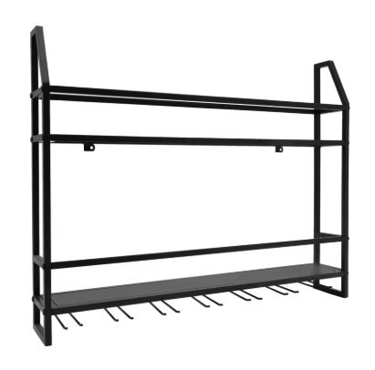 Industriële Wand Wijnrek – Metalen Flessenrek & Glashouder, 2-Lagen