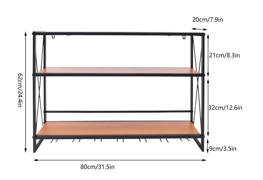 Wand Wijnrek 3-Lagen – Stalen Flessenrek met Glashouder, 20 kg