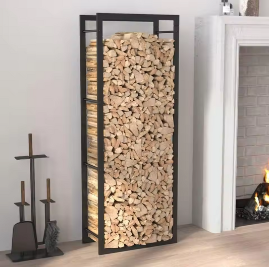 Stalen Houtopslagrek – Mat Zwart Haardhoutrek 50×28×132 cm, Binnen & Buiten