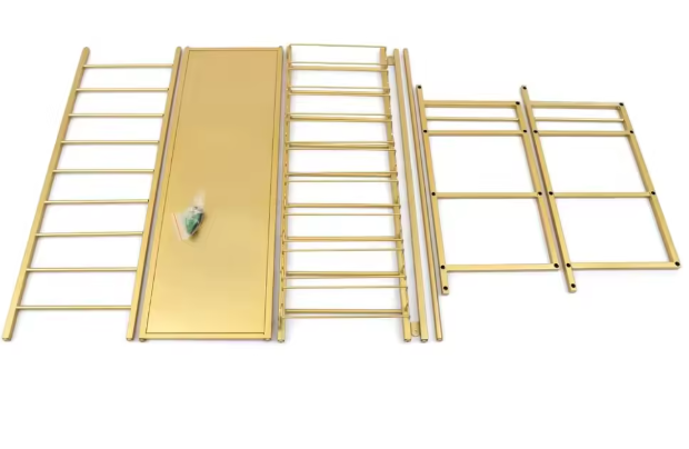 Wand Wijnrek 3-Lagen – Gouden Stalen Flessenrek met Glashouder