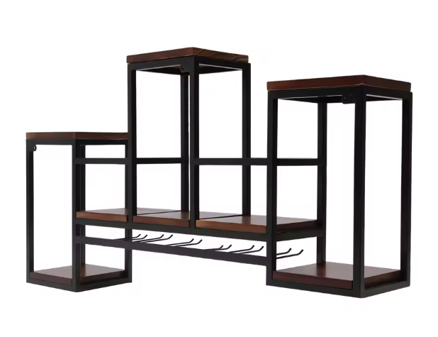 Wand Wijnrek van Hout & Metaal – 106 cm Flessenrek met Glashouder, Industrieel Design