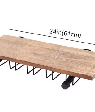 Wand Wijnrek van Hout & Metaal – 61 cm Flessenrek met Glashouder, Industrieel