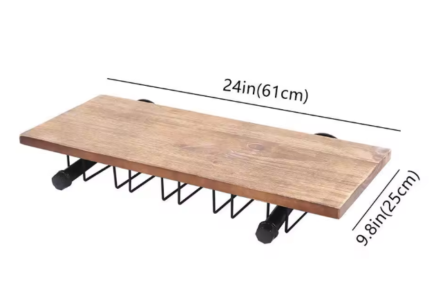 Wand Wijnrek van Hout & Metaal – 61 cm Flessenrek met Glashouder, Industrieel