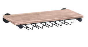 Wand Wijnrek van Hout & Metaal – 61 cm Flessenrek met Glashouder, Industrieel
