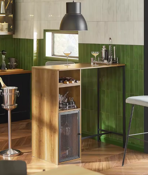 Industriële Bartafel met Opbergruimte – 110×105×50 cm, Hout & Metaal