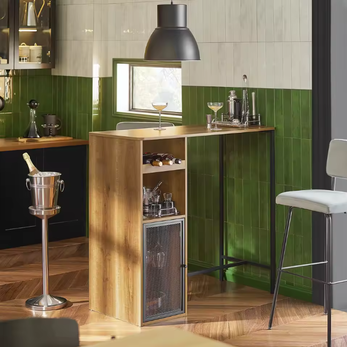Industriële Bartafel met Opbergruimte – 110×105×50 cm, Hout & Metaal