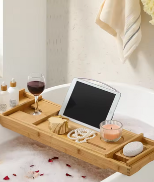 Bamboe Badplank – Uitschuifbare Badbrug met Boek- & Glashouder, Luxe Ontspanning