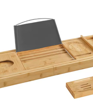 Bamboe Badplank – Uitschuifbare Badbrug met Boek- & Glashouder, Luxe Ontspanning