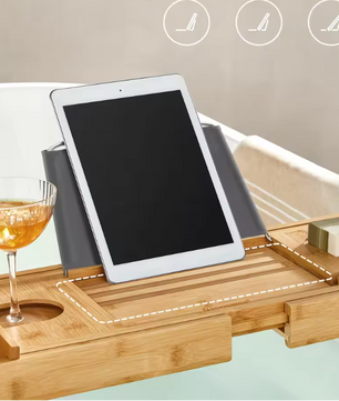 Bamboe Badplank – Uitschuifbare Badbrug met Boek- & Glashouder, Luxe Ontspanning