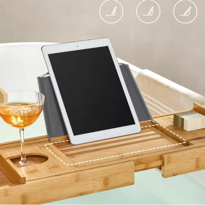 Bamboe Badplank – Uitschuifbare Badbrug met Boek- & Glashouder, Luxe Ontspanning