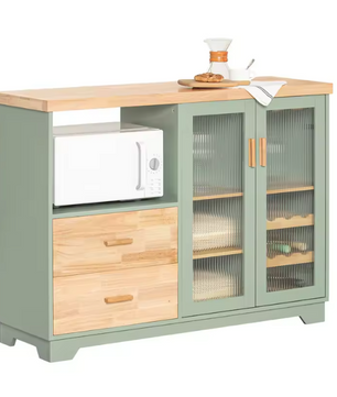 Buffetkast met Glazen Deuren – 120×90×40 cm Dressoir met Wijnrek & Opbergruimte