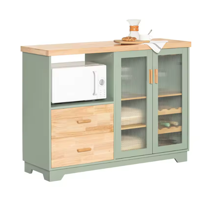 Buffetkast met Glazen Deuren – 120×90×40 cm Dressoir met Wijnrek & Opbergruimte