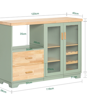 Buffetkast met Glazen Deuren – 120×90×40 cm Dressoir met Wijnrek & Opbergruimte
