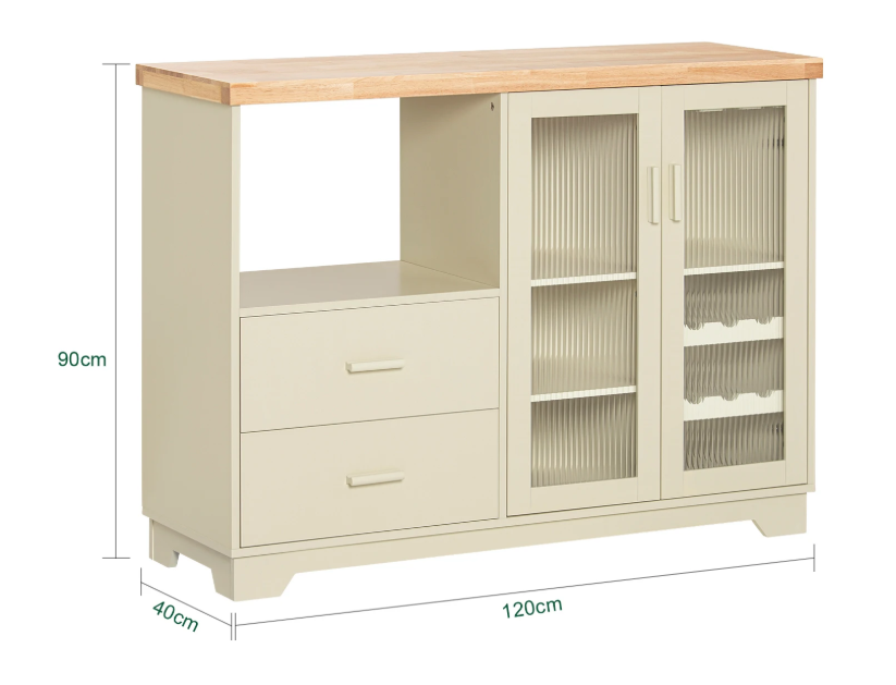 Buffetkast met Glazen Deuren – 120×90×40 cm Dressoir met Wijnrek & Opbergruimte