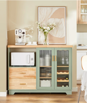 Buffetkast met Glazen Deuren – 120×90×40 cm Dressoir met Wijnrek & Opbergruimte