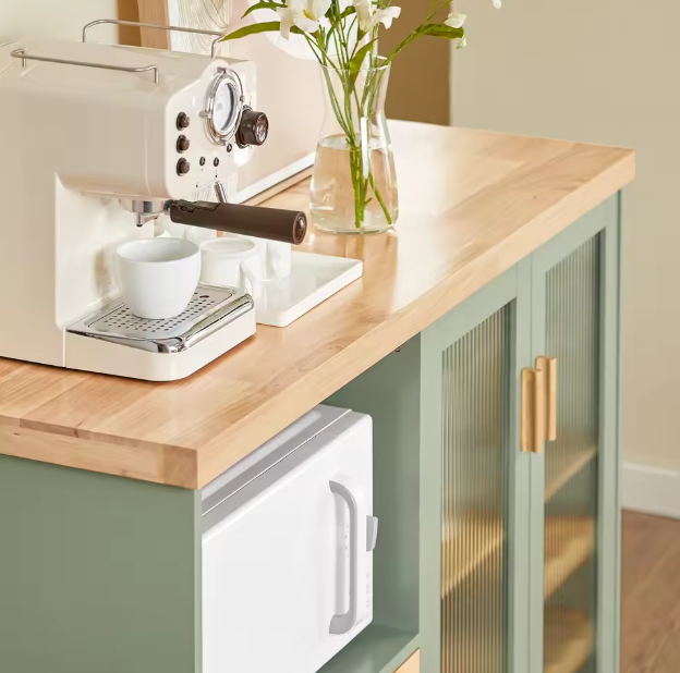 Buffetkast met Glazen Deuren – 120×90×40 cm Dressoir met Wijnrek & Opbergruimte