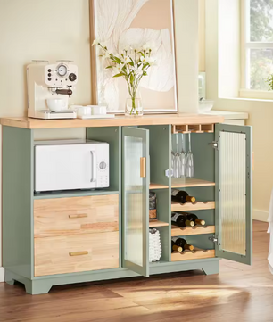 Buffetkast met Glazen Deuren – 120×90×40 cm Dressoir met Wijnrek & Opbergruimte