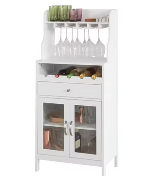 Wijnkast met Lade en Glashouder – Hoog Dressoir met 2 Deuren en Wijnrek
