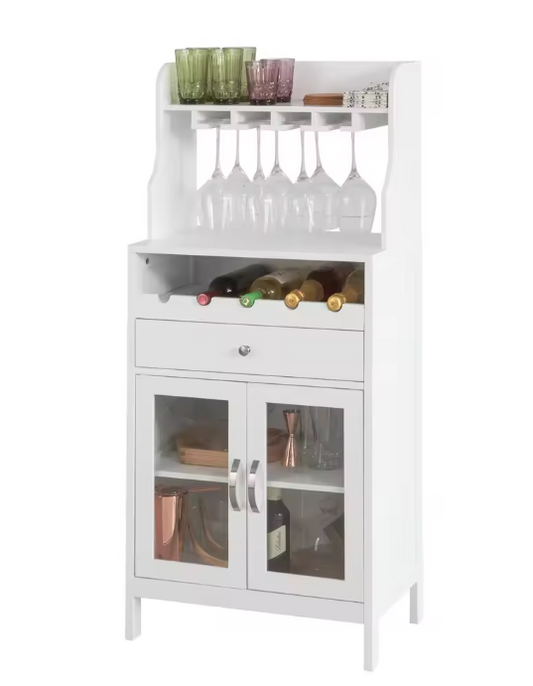 Wijnkast met Lade en Glashouder – Hoog Dressoir met 2 Deuren en Wijnrek