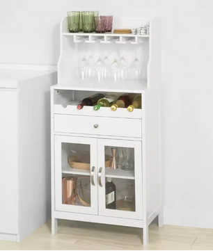 Wijnkast met Lade en Glashouder – Hoog Dressoir met 2 Deuren en Wijnrek