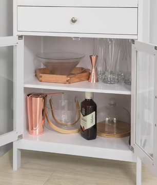 Wijnkast met Lade en Glashouder – Hoog Dressoir met 2 Deuren en Wijnrek