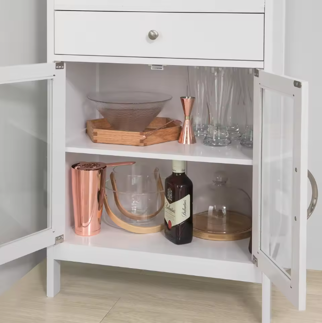 Wijnkast met Lade en Glashouder – Hoog Dressoir met 2 Deuren en Wijnrek