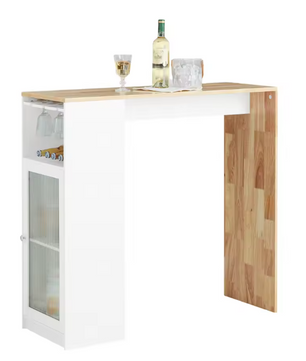 Industriële Bartafel met Opbergruimte – Hout & Wit MDF, 108×105×40 cm