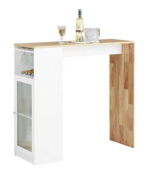 Industriële Bartafel met Opbergruimte – Hout & Wit MDF, 108×105×40 cm